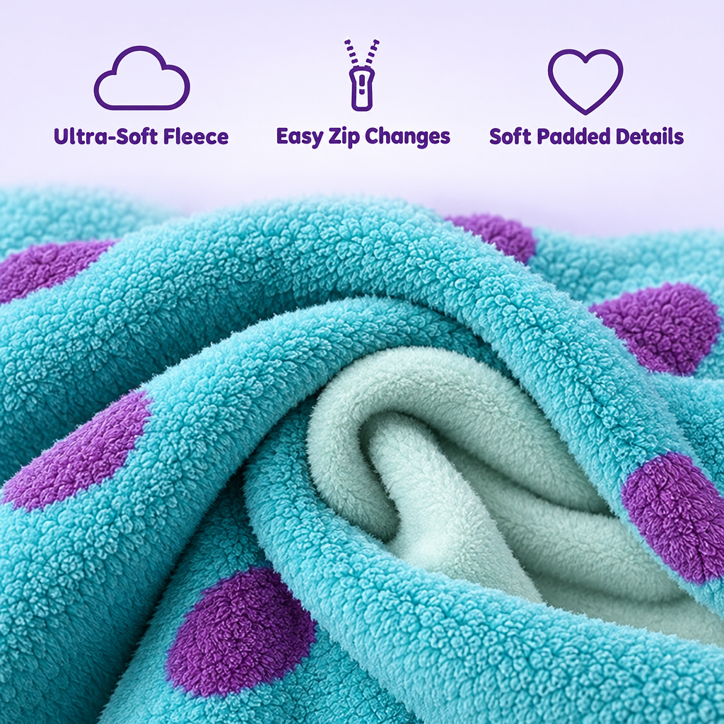 Ultra-soft fleece, easy zip changes, soft padded details
