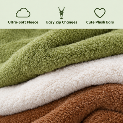Ultra-soft fleece, easy zip changes, cute plush ears